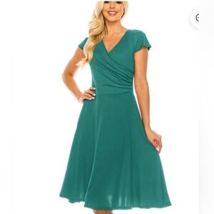 New Pinup Teal V Neck Skater Swing Dress